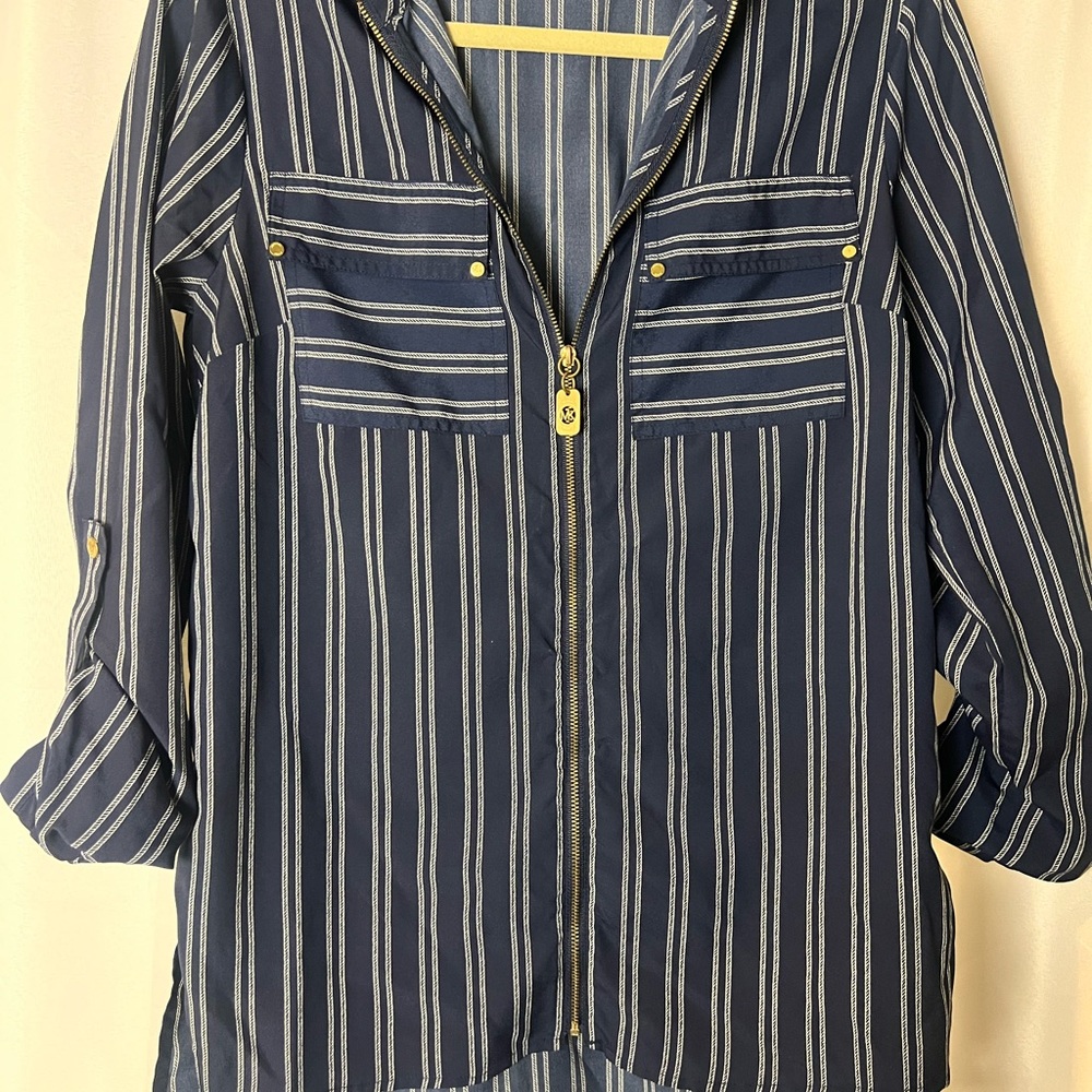 MICHAEL Michael Kors Navy and White Striped Shirt size small